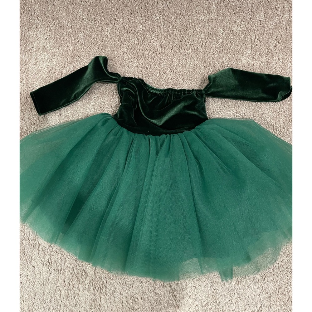 Velvet  Off the Shoulder Tutu Dress Sparkle Green.